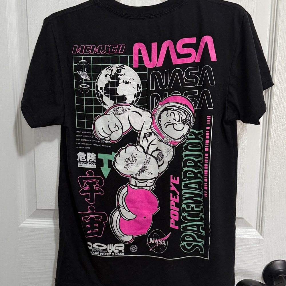 Popeye Black T-Shirt with Pink Logo - Picture 3 of 3